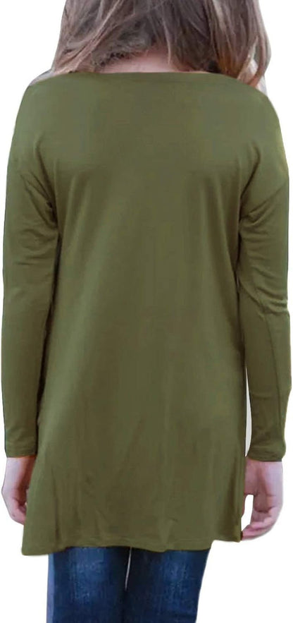 Ecokauer Girls Casual Tunic Tops Knot Front Long Sleeve Loose Soft Blouse T - Shirt Size 4 - 13B Army Green8 - 9 YearsBlouses & Button - Down ShirtsClothingGirls