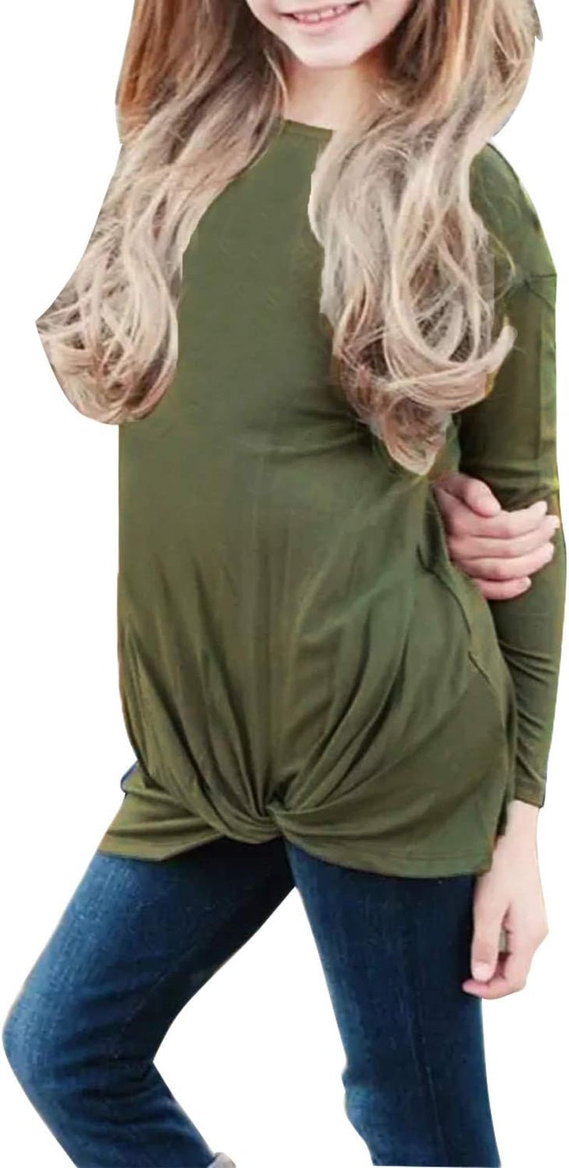 Ecokauer Girls Casual Tunic Tops Knot Front Long Sleeve Loose Soft Blouse T - Shirt Size 4 - 13B Army Green8 - 9 YearsBlouses & Button - Down ShirtsClothingGirls