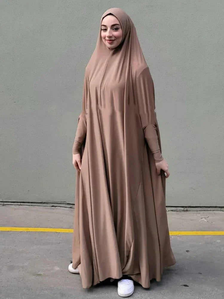 Eid Hooded Muslim Women Dress Prayer Garment Abaya Long Khimar Full Cover Ramadan Gown Abayas Islamic Clothes Niqab RobePURPLE2 - L