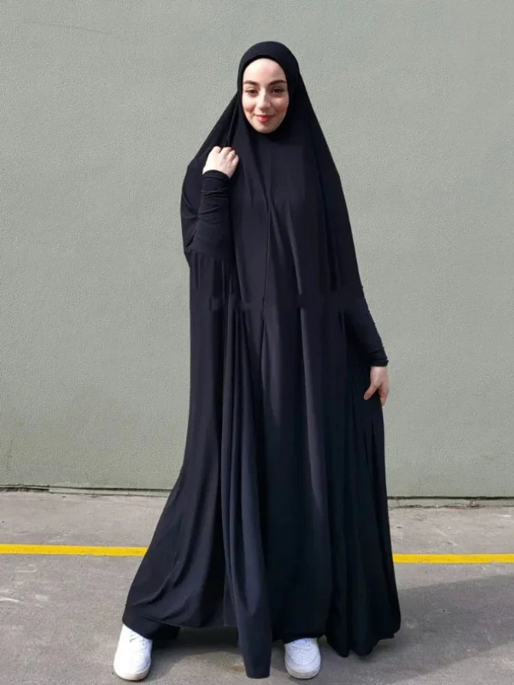 Eid Hooded Muslim Women Dress Prayer Garment Abaya Long Khimar Full Cover Ramadan Gown Abayas Islamic Clothes Niqab RobePURPLE2 - L