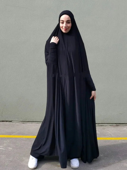 Eid Hooded Muslim Women Dress Prayer Garment Abaya Long Khimar Full Cover Ramadan Gown Abayas Islamic Clothes Niqab RobePURPLE2 - L