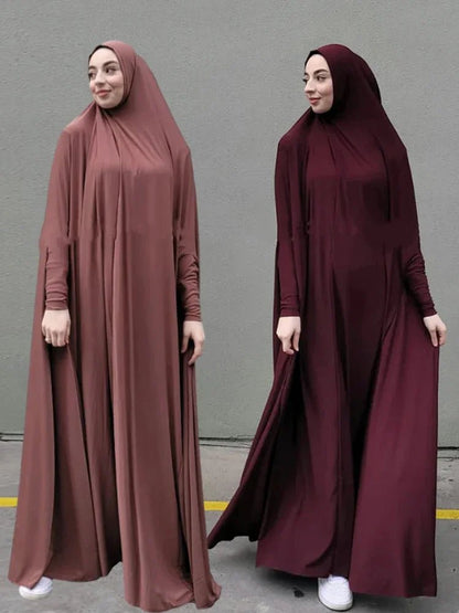 Eid Hooded Muslim Women Dress Prayer Garment Abaya Long Khimar Full Cover Ramadan Gown Abayas Islamic Clothes Niqab RobePURPLE2 - L