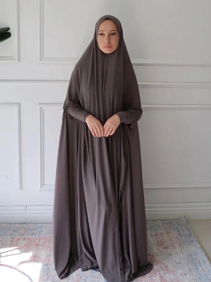 Eid Hooded Muslim Women Dress Prayer Garment Abaya Long Khimar Full Cover Ramadan Gown Abayas Islamic Clothes Niqab RobePURPLE2 - L