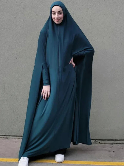 Eid Hooded Muslim Women Dress Prayer Garment Abaya Long Khimar Full Cover Ramadan Gown Abayas Islamic Clothes Niqab RobePURPLE2 - L