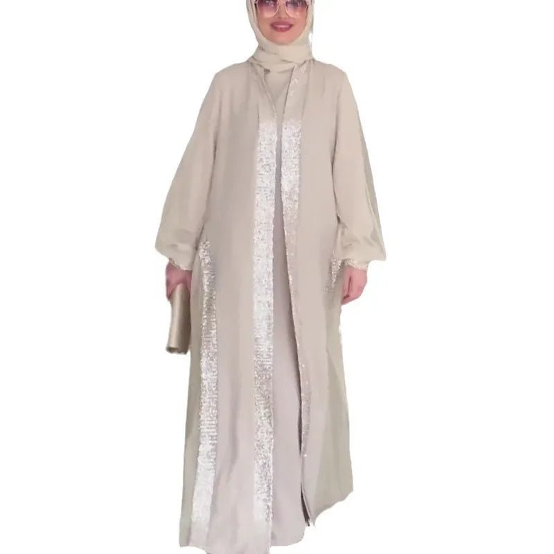 Eid Muslim Abaya for Women Cardigan Long Robe Modest Jalabiya Ramadan Morocco Dubai Abayas Kaftan Islam Vestidos Arab DressesApricotXXL