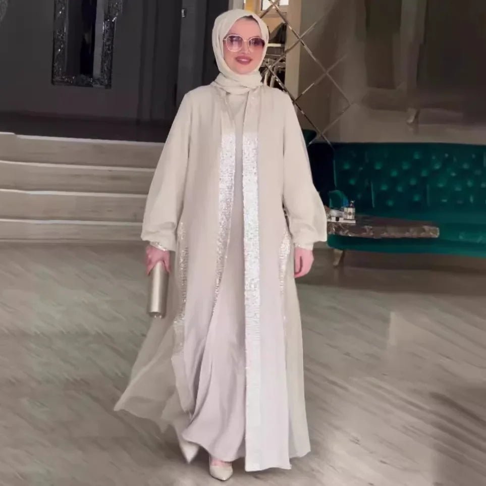 Eid Muslim Abaya for Women Cardigan Long Robe Modest Jalabiya Ramadan Morocco Dubai Abayas Kaftan Islam Vestidos Arab DressesApricotXXL