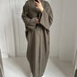 Eid Women Abaya Dubai Solid Muslim Kaftan Dubai Turkey Muslim Robe Islamic Abayas Cardigan Ramadan Caftan Elegant VestidosbrownXXL