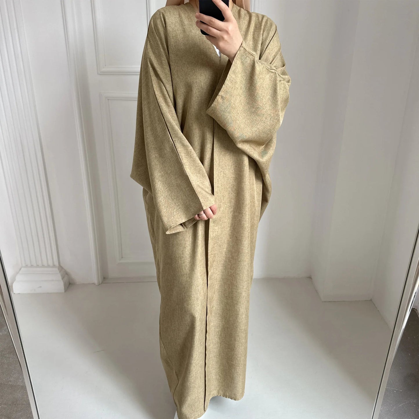 Eid Women Abaya Dubai Solid Muslim Kaftan Dubai Turkey Muslim Robe Islamic Abayas Cardigan Ramadan Caftan Elegant VestidoskhakiM