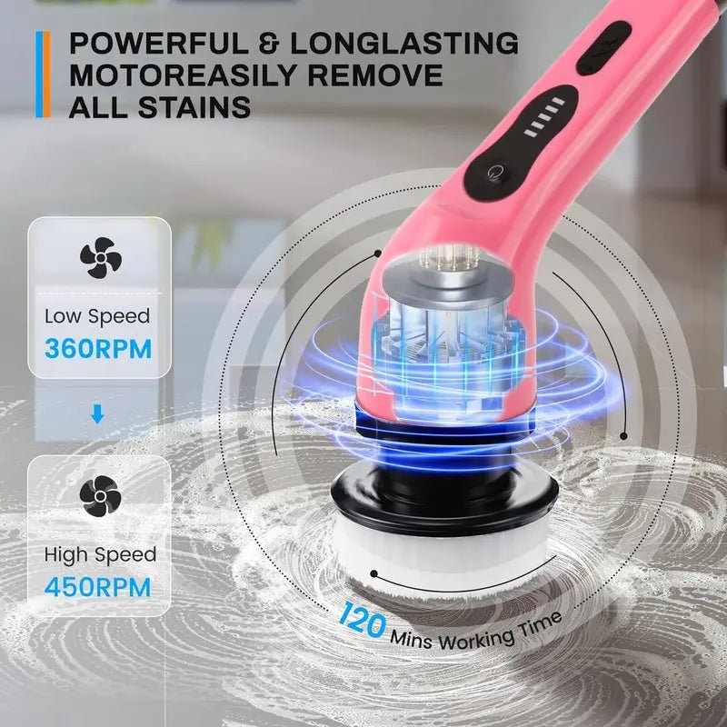 Electric Spin Scrubber Home Electronics, Summer Handheld Bathroom Scrubber with Replaceable Brush Heads, Rechargeable Cordless Scrubbing Spin Brush with Adjustable Handle, Electric Spin Power ScrubberWhiteOne - SizeHousehold Appliances