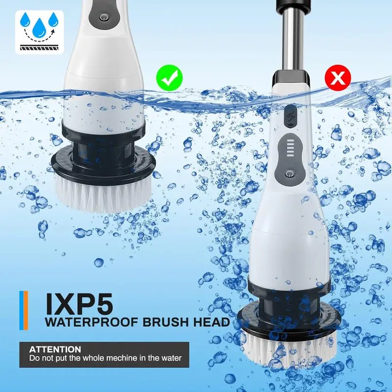 Electric Spin Scrubber Home Electronics, Summer Handheld Bathroom Scrubber with Replaceable Brush Heads, Rechargeable Cordless Scrubbing Spin Brush with Adjustable Handle, Electric Spin Power ScrubberWhiteOne - SizeHousehold Appliances