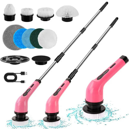 Electric Spin Scrubber Home Electronics, Summer Handheld Bathroom Scrubber with Replaceable Brush Heads, Rechargeable Cordless Scrubbing Spin Brush with Adjustable Handle, Electric Spin Power ScrubberWhiteOne - SizeHousehold Appliances