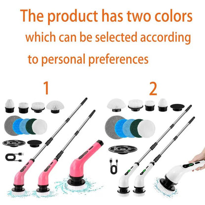 Electric Spin Scrubber Home Electronics, Summer Handheld Bathroom Scrubber with Replaceable Brush Heads, Rechargeable Cordless Scrubbing Spin Brush with Adjustable Handle, Electric Spin Power ScrubberWhiteOne - SizeHousehold Appliances