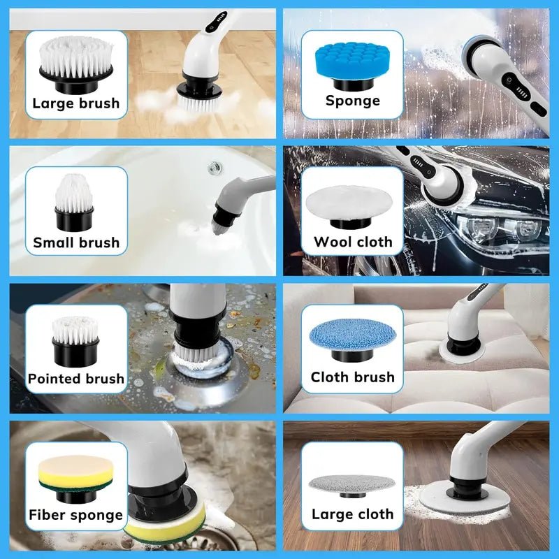 Electric Spin Scrubber Home Electronics, Summer Handheld Bathroom Scrubber with Replaceable Brush Heads, Rechargeable Cordless Scrubbing Spin Brush with Adjustable Handle, Electric Spin Power ScrubberWhiteOne - SizeHousehold Appliances