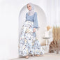 Elegant Muslim Women Floral Print High Waist A - line Skirt Turkey Arab Long Maxi Dress Medium Length Dubai Islamic Skirt ClothingOnly Blue SkirtOne Size