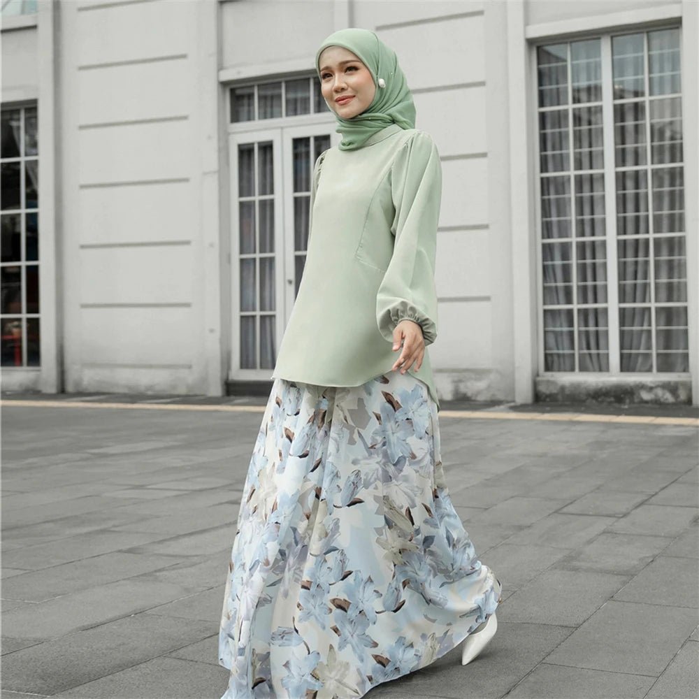 Elegant Muslim Women Floral Print High Waist A - line Skirt Turkey Arab Long Maxi Dress Medium Length Dubai Islamic Skirt ClothingOnly Pink SkirtOne Size