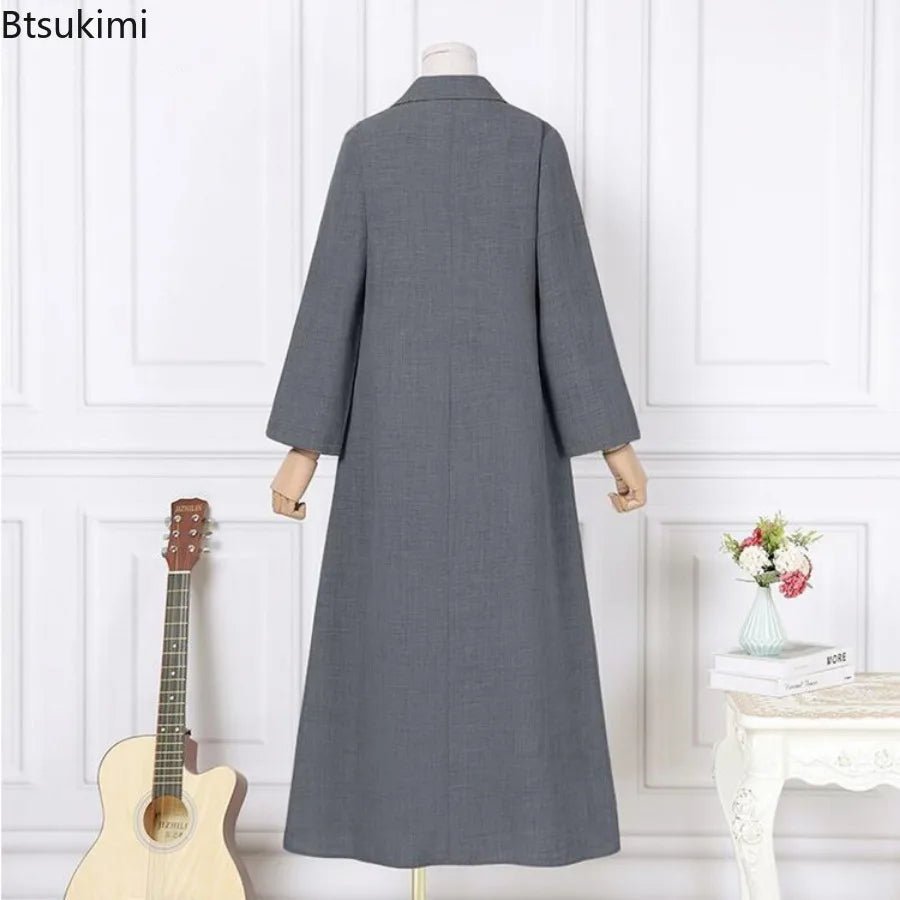 Elegant Shirt Dress for Women Fashion Lapel Temperament Long Dress Spring Autumn New Casual Office Ladies Maxi Dress Modest RobeBlack Without beltS