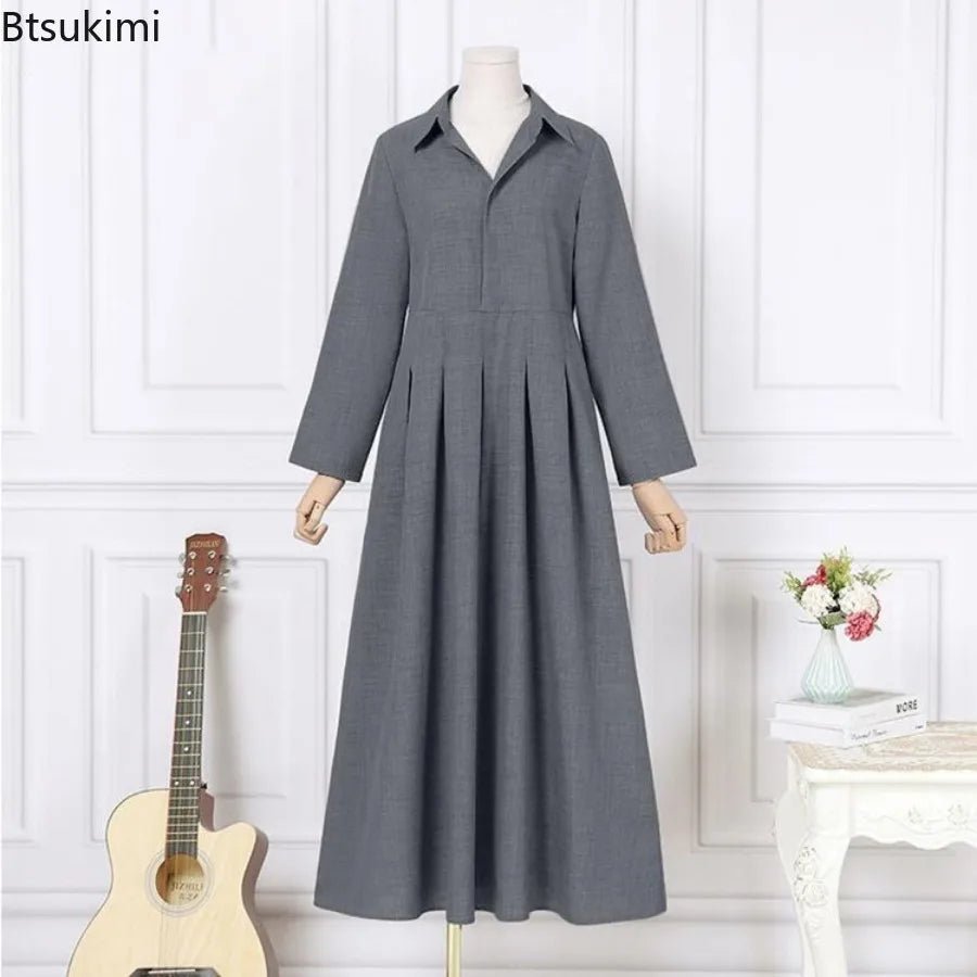 Elegant Shirt Dress for Women Fashion Lapel Temperament Long Dress Spring Autumn New Casual Office Ladies Maxi Dress Modest RobeBlack Without beltS