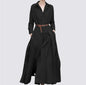 Elegant Shirt Dress for Women Fashion Lapel Temperament Long Dress Spring Autumn New Casual Office Ladies Maxi Dress Modest RobeBlack Without beltS