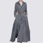 Elegant Shirt Dress for Women Fashion Lapel Temperament Long Dress Spring Autumn New Casual Office Ladies Maxi Dress Modest RobeGrey Without beltXXL