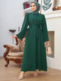 Elegant Women Muslim Abaya Diamond Pleated Long Maxi Dresses Turkey Kaftan Arab Robe Islamic Eid Party Ramadan Jalabiya Vestidos053 - 1GreenM