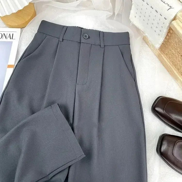 Fall Spring Black Suit Haren Pants Women Fashion Elastic High Waist Casual Trousers Woman Korean Style Solid Office Pant 2023APRICOTS