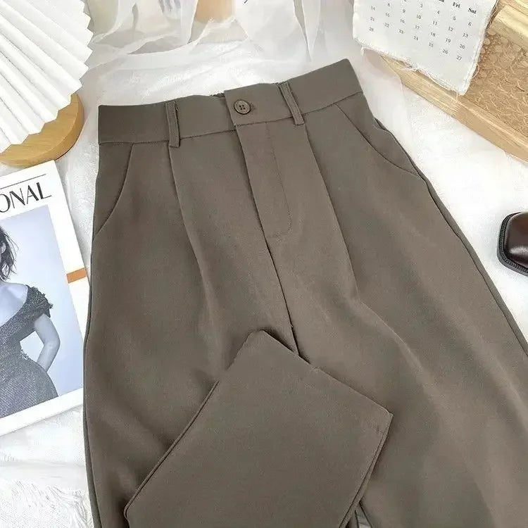 Fall Spring Black Suit Haren Pants Women Fashion Elastic High Waist Casual Trousers Woman Korean Style Solid Office Pant 2023CoffeeXXL