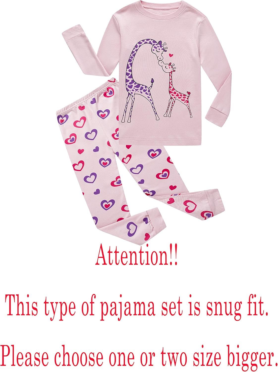 Family Feeling Little Boys Pajamas Sets 100% Cotton Long Sleeve PjsGiraffe/Pink562ClothingGirlsPajama Sets