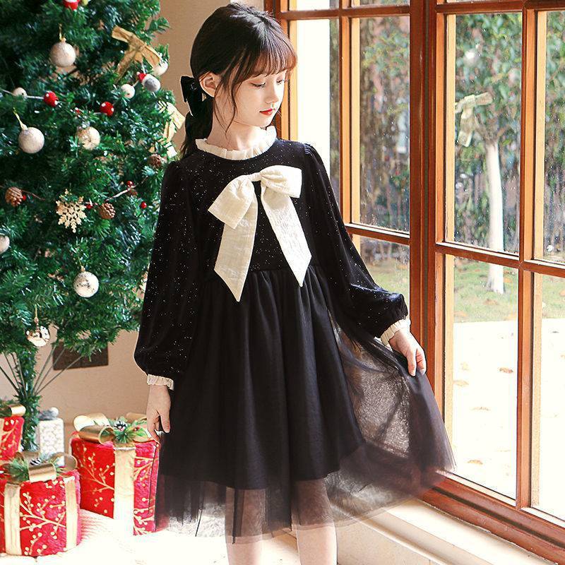 Fashion Dress Princess Children New Year ClothesBlackPlus cashmere120cm