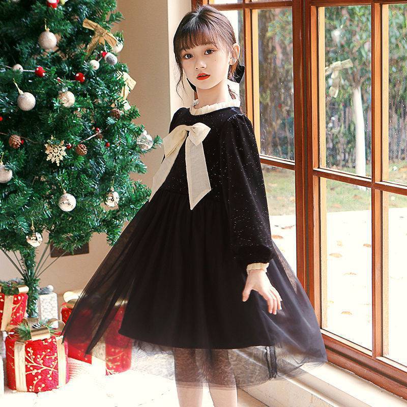 Fashion Dress Princess Children New Year ClothesBlackPlus cashmere120cm