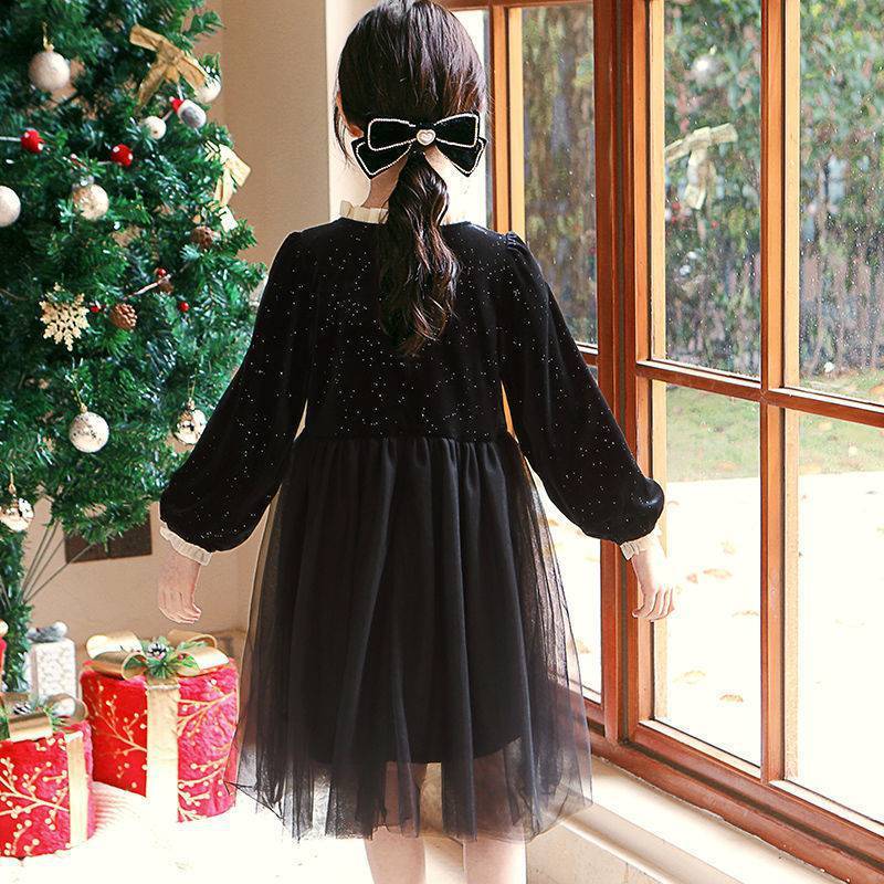 Fashion Dress Princess Children New Year ClothesBlackPlus cashmere120cm