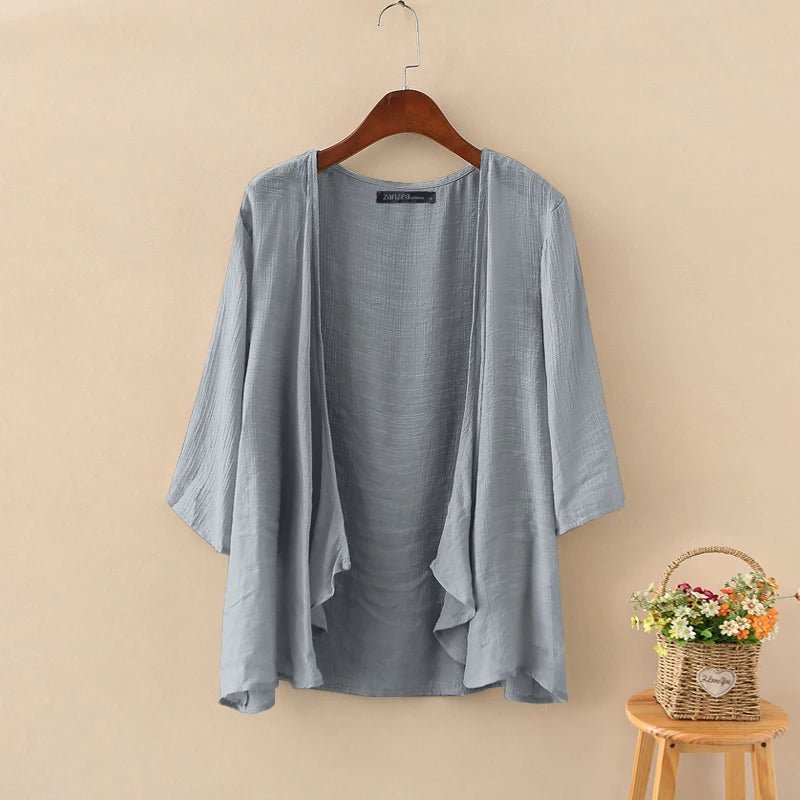 Fashion Solid Cardigans Womens Summer Blouse 2023 ZANZEA Casual Long Sleeve Blusas Female Thin Tunic Tops Kimono Cape Plus SizeGRAY5XL