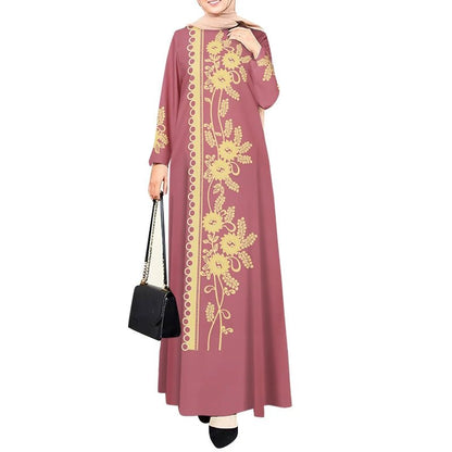 Fashion ZANZEA Women Muslim Abaya Maxi Dress Elegant Floral Print Long Sleeve Long Robe Casual O Neck Islamic Vestidos KaftanCameo4XL