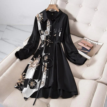 Female Design Sense Waist Show Thin Medium Length Dress A - line Skirt Women's 2023 Spring And Autumn New Meat Covered Shirt DressWhiteM