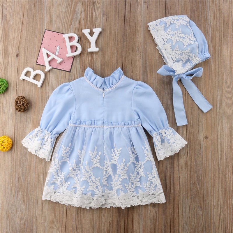 Floral Girl Dress Childrens Clothing Lace SummerBlue12M