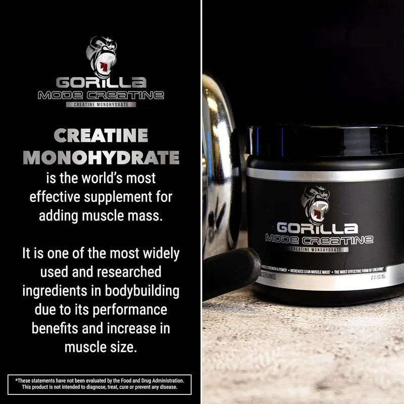 Gorilla Mode Creatine – Micronized Creatine Monohydrate Powder - Strength, Power & Endurance Supplement for Men & Women - 5 Grams per Servings - Unflavored (30 Servings)100 ServingsPowderHealth