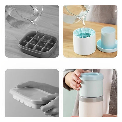 Ice Bucket Cup Mold Ice Cubes Tray Food Grade Quickly Freeze Silicone Ice Maker Creative Design Ice Bucket Whiskey Beer MakerGrey