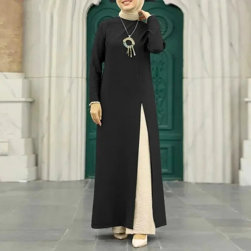 Ice Silk Abaya Long Sleeves High SlitblackXXL