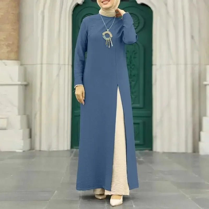 Ice Silk Abaya Long Sleeves High SlitBlueS