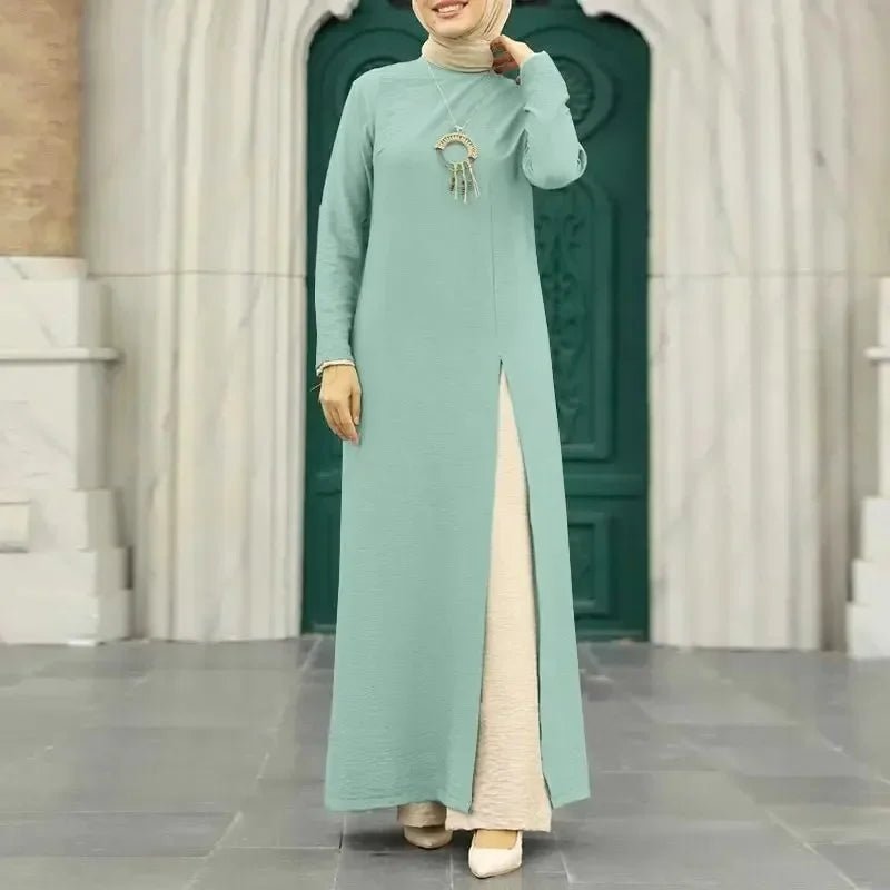 Ice Silk Abaya Long Sleeves High SlitgreenL