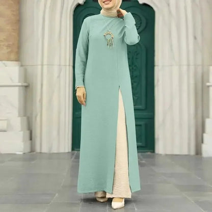 Ice Silk Abaya Long Sleeves High SlitgreenL