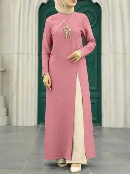 Ice Silk Abaya Long Sleeves High SlitPinkXXL