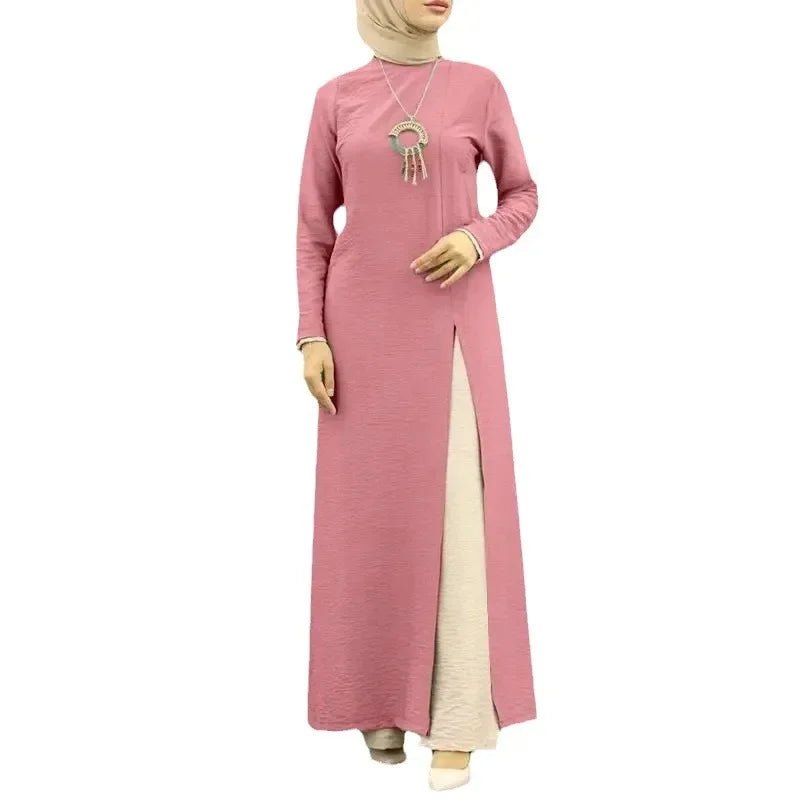 Ice Silk Abaya Long Sleeves High SlitPinkXXL