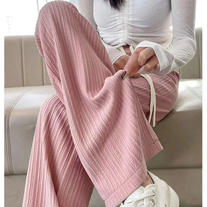 Ice Silk Casual Wide Leg Harem Pants Loose Trousers Solid Elastic Waist Women Streetweat Summer New Trend Office Lady's PantsB - GreyXL