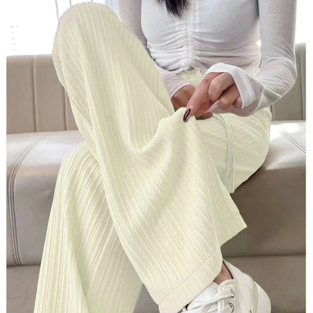 Ice Silk Casual Wide Leg Harem Pants Loose Trousers Solid Elastic Waist Women Streetweat Summer New Trend Office Lady's PantsB - GreyXL