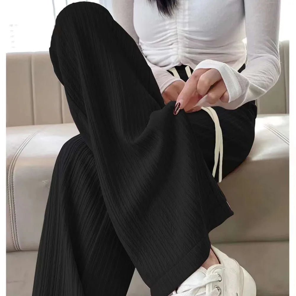 Ice Silk Casual Wide Leg Harem Pants Loose Trousers Solid Elastic Waist Women Streetweat Summer New Trend Office Lady's PantsB - GreyXL