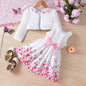 Kids Casual Clothing Sets Outfits for Girls Spring Summer 2024 New Toddler Floral Print Long Sleeve Coat Tank Dress Children24010033 - 4Y(110)