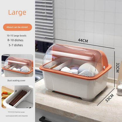 Kitchen Tableware Drain Rack with Sterilized Cupboard Dish Rack Household Bowls and Dishes Storage Rack Storage Box with Lid Dish BoxLarge [Orange]]