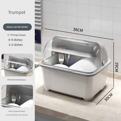 Kitchen Tableware Drain Rack with Sterilized Cupboard Dish Rack Household Bowls and Dishes Storage Rack Storage Box with Lid Dish BoxSmall size [Gray]]