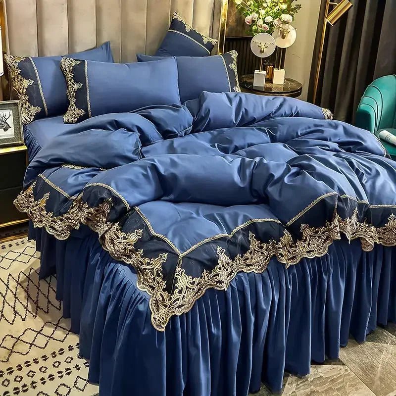 Lace edge bed skirt bed cover matte four piece set, 1.5m 1.8m European style thickened versionGentleman Ash1.5m four piece set