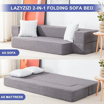 Lazyzizi Floor Sofa Bed, Fold Out Couch with 2 Pillows & Washable Cover Convertible Sleeper Folding Mattress for Living RoomUnited States